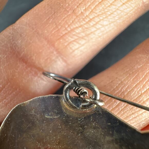 Native American Earrings Sterling Silver Bear Shaped Turquoise Stamped H. Wood - Picture 7 of 12